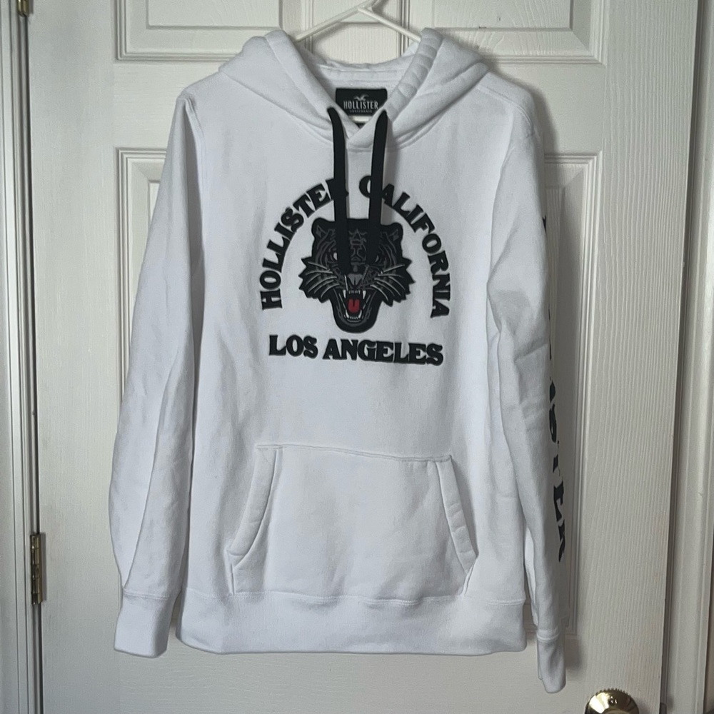 Hollister Logo Black White Panther Hoodie Sweatshirt M